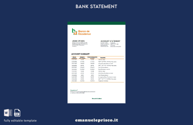 modello word di estratto conto bancario Honduras Banco de Occidente in stile ver